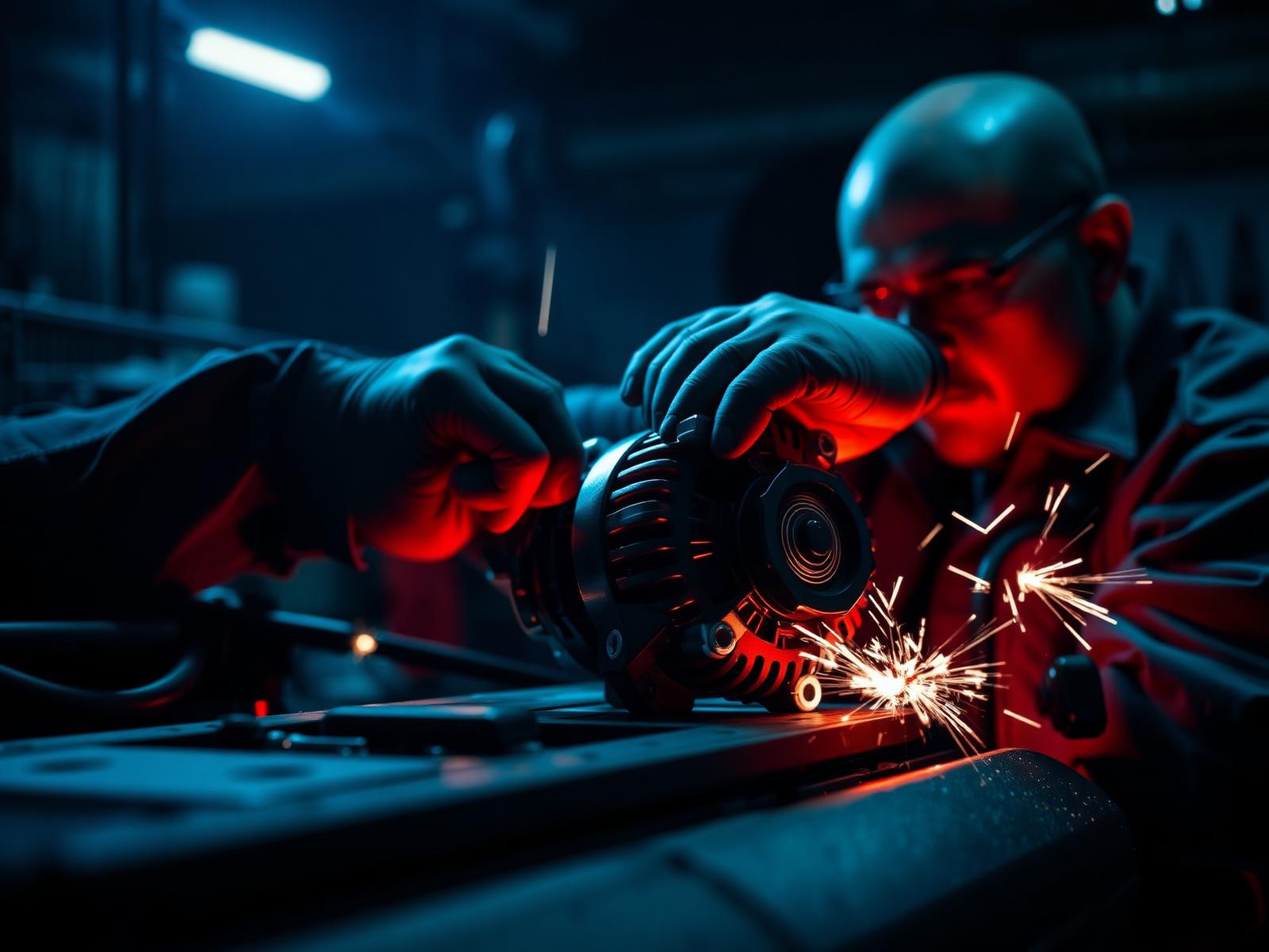Técnico da Make Diesel realizando manutenção em alternador